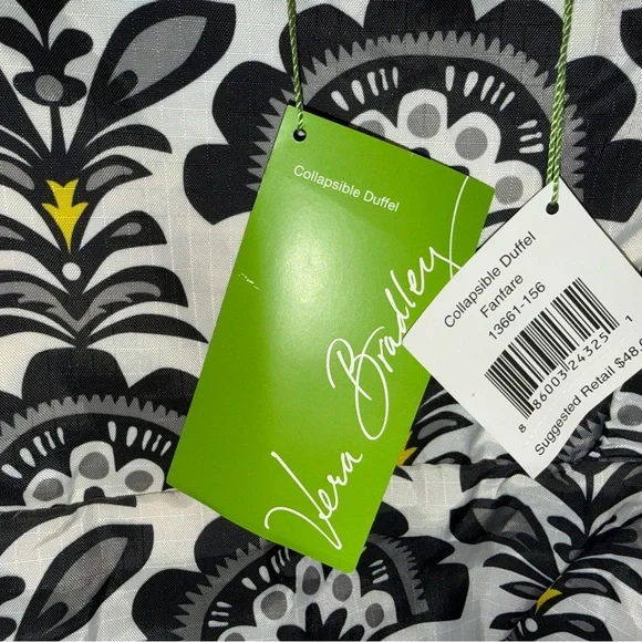 Vera Bradley Black & White Floral-Style Travel Bag with Yellow Accents - Picture 2 of 3